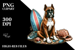 Boxer Sitting in Sand with Surf and Shell | Sublimation Product Image 2