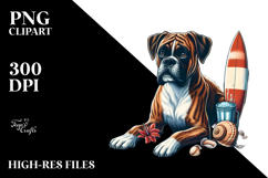 Boxer Sitting in Sand with Surf and Shell | Sublimation Product Image 2