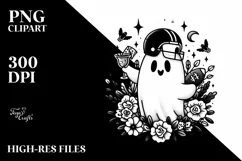 Retro Spooky Ghost with Football Helmet PNG Product Image 3