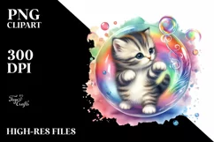 Colorful Baby Cat Twirling in Bubble | Sublimation Clipart Product Image 1