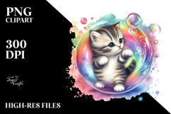 Colorful Baby Cat Twirling in Bubble | Sublimation Clipart Product Image 2
