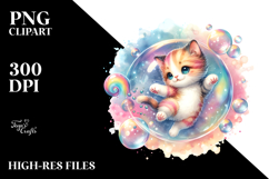 Colorful Baby Cat Twirling in Bubble | Sublimation Clipart Product Image 2