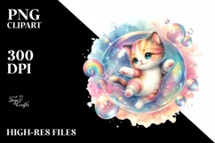 Colorful Baby Cat Twirling in Bubble | Sublimation Clipart Product Image 3