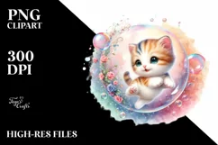 Colorful Baby Cat Twirling in Bubble | Sublimation Clipart Product Image 3