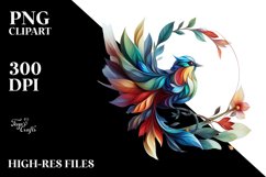 Abstract Vibrant Bird with Flowers PNG Product Image 3