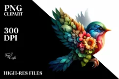Abstract Vibrant Bird with Flowers PNG Product Image 1