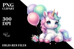 Cool Haircut Baby Unicorn with Baloons | Clipart Product Image 3