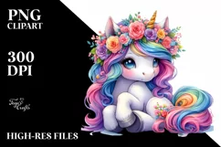 Vibrant Cute Unicorn Drawing PNG Product Image 1