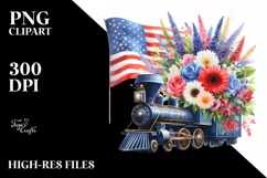 Watercolor Train with Flowers, USA Flag | Sublimation | Product Image 3