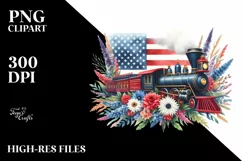 Watercolor Train with Flowers, USA Flag | Sublimation | Product Image 3