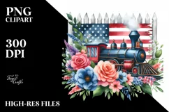 Watercolor Train with Flowers, USA Flag | Sublimation | Product Image 1