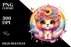 Vibrant Watercolor Crazy Cute Baby Lion PNG Product Image 2