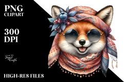 Funny Fox Wearing Silk Scarf Sunglasses | Sublimation Product Image 2