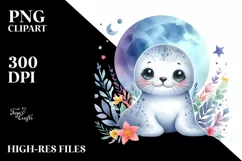 Colorful Baby Ringed Seal Moon Clipart Product Image 3