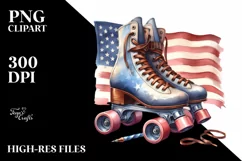 Vintage Roller Skates USA Flag Sublimation Clipart Product Image 3