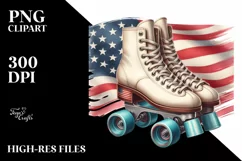 Vintage Roller Skates USA Flag Sublimation Clipart Product Image 1