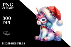 Colorful Baby Unicorn with Santa Hat, PNG Product Image 2