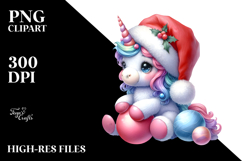 Colorful Baby Unicorn with Santa Hat PNG Product Image 2