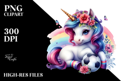 Watercolor Unicorn Soccer PNG Product Image 2