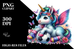 Colorful Baby Unicorn with Soccer Ball PNG Product Image 2