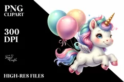 Cute Baby Unicorn Dancing Baloons | Clipart Product Image 1