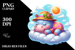 Vibrant Cute Baby Hippo Sleeping on the Cloud, PNG Product Image 2