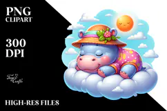 Vibrant Cute Baby Hippo Sleeping on the Cloud, PNG Product Image 2