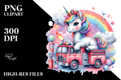 Colorful Baby Unicorn with Fire Truck, PNG Product Image 2