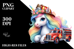 Colorful Baby Unicorn with Fire Truck PNG Product Image 2