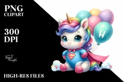 Cute Baby Unicorn Hero Baloons Clipart Product Image 3