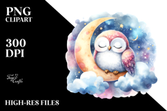 Vibrant Cute Baby Owl Sleeping on the Moon, PNG Product Image 2