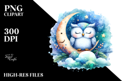 Vibrant Cute Baby Owl Sleeping on the Moon, PNG Product Image 2