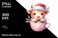 Whimsical Cute Highland Cow Santa Hat PNG Product Image 2