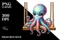 Colorful Baby Octopus Swing Watercolor Sublimation Clipart Product Image 3