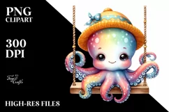 Colorful Baby Octopus Swing Watercolor Sublimation Clipart Product Image 3
