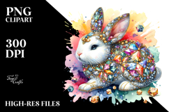 Colorful Bunny Made of Diamonds with Golden Insertions PNG Product Image 2