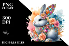 Colorful Bunny Made of Diamonds with Golden Insertions PNG Product Image 2