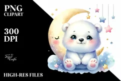 Colorful Baby Polar Bear Moon Clipart Product Image 1