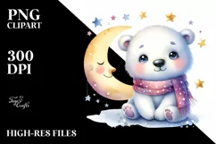 Cute Colorful Baby Polar Bear with Moon and Stars Watercolor Product Image 1