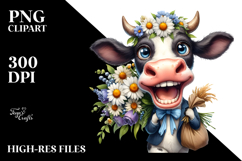 Expressive Cow with Flower Bouquet PNG Product Image 2
