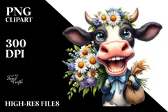 Expressive Cow with Flower Bouquet PNG Product Image 2