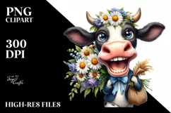 Expressive Cow with Flower Bouquet PNG Product Image 1