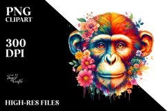 Retro Monkey with Flowers, Vibrant Art Product Image 1