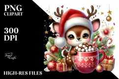 Cute Deer with Hot Cocoa and Ornaments PNG Product Image 1