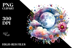 Watercolor Vibrant Moon Clouds Clipart Product Image 2