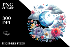 Watercolor Vibrant Moon Clouds Clipart Product Image 2