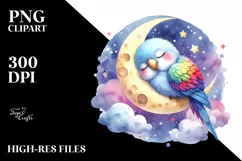 Watercolor Cute Baby Parrot Sleeping Clipart Product Image 1