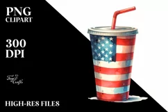 Watercolor Vintage Plastic Cup USA Flag Collors | Clipart Product Image 1