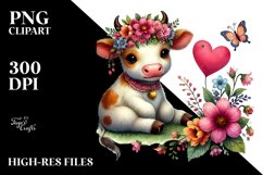 Boho Cow Sitting on a Flower PNG Product Image 2