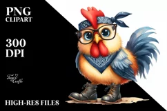 Watercolor Funny Chicken with Fancy es Clipart Product Image 1